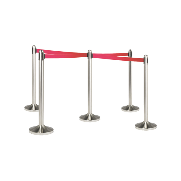 Colonnina segnapercorso cromata - altezza 100 cm - nastro retrattile rosso da 210 cm - Securit