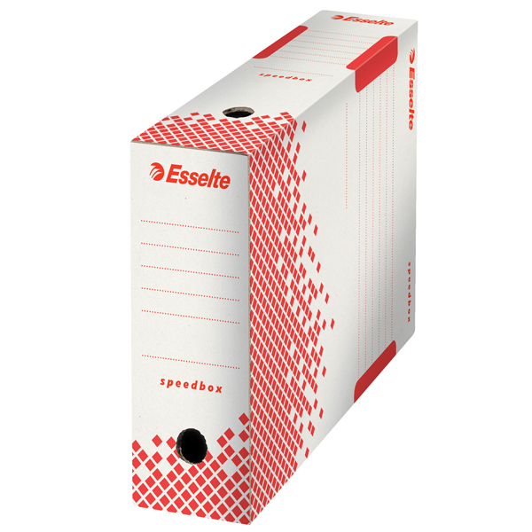 Scatola archivio Speedbox - dorso 8 cm - 35x25 cm - bianco e rosso - Esselte