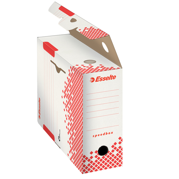 Scatola archivio Speedbox - dorso 10 cm - 35x25cm - bianco e rosso - Esselte