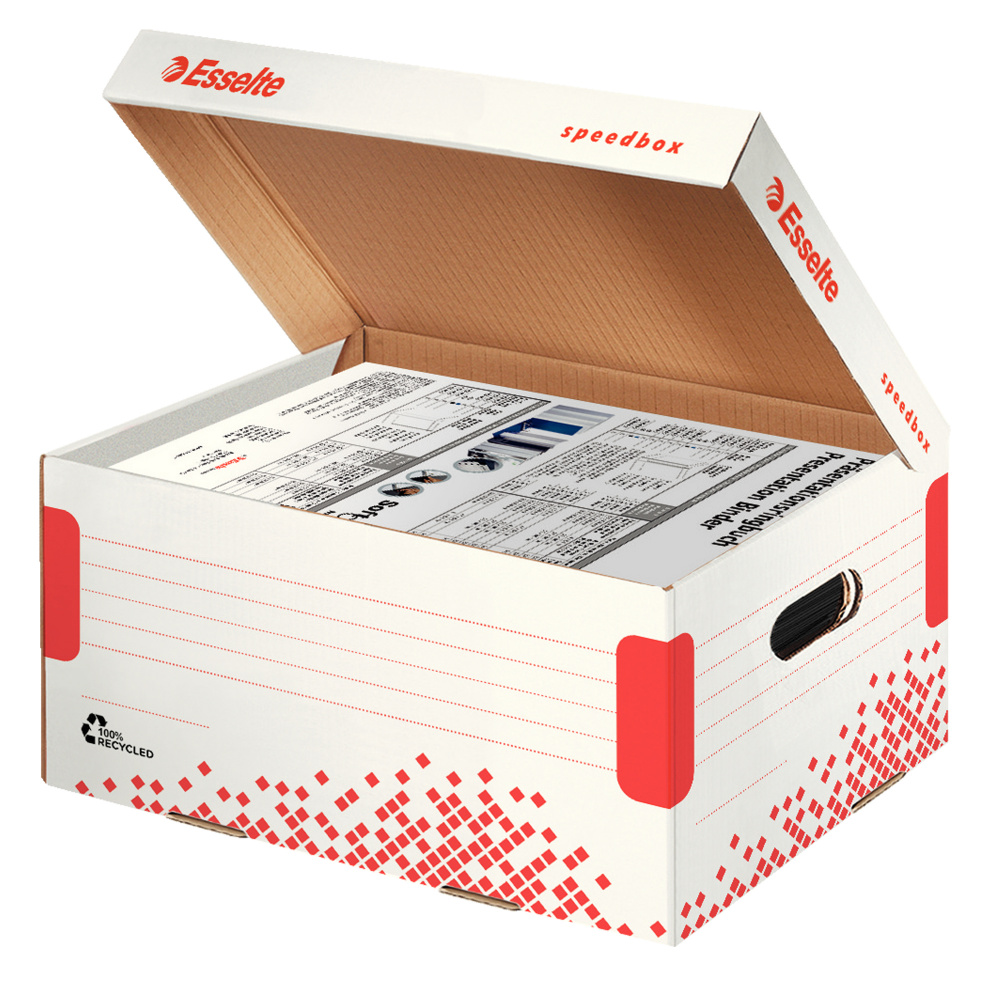 Scatola container Speedbox - Small - 25,2x35,5cm - dorso 19,3 cm - bianco e rosso - Esselte
