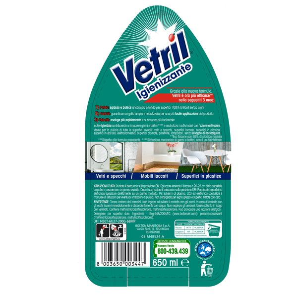 Vetril igienizzante multisuperficie - trigger da 650 ml - Vetril