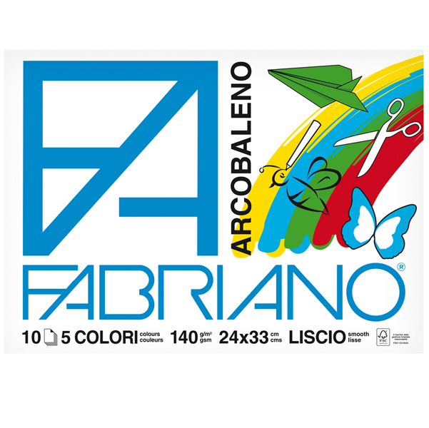 Album Arcobaleno - 24x33cm - 10 fogli - 140gr - 5 colori - Fabriano