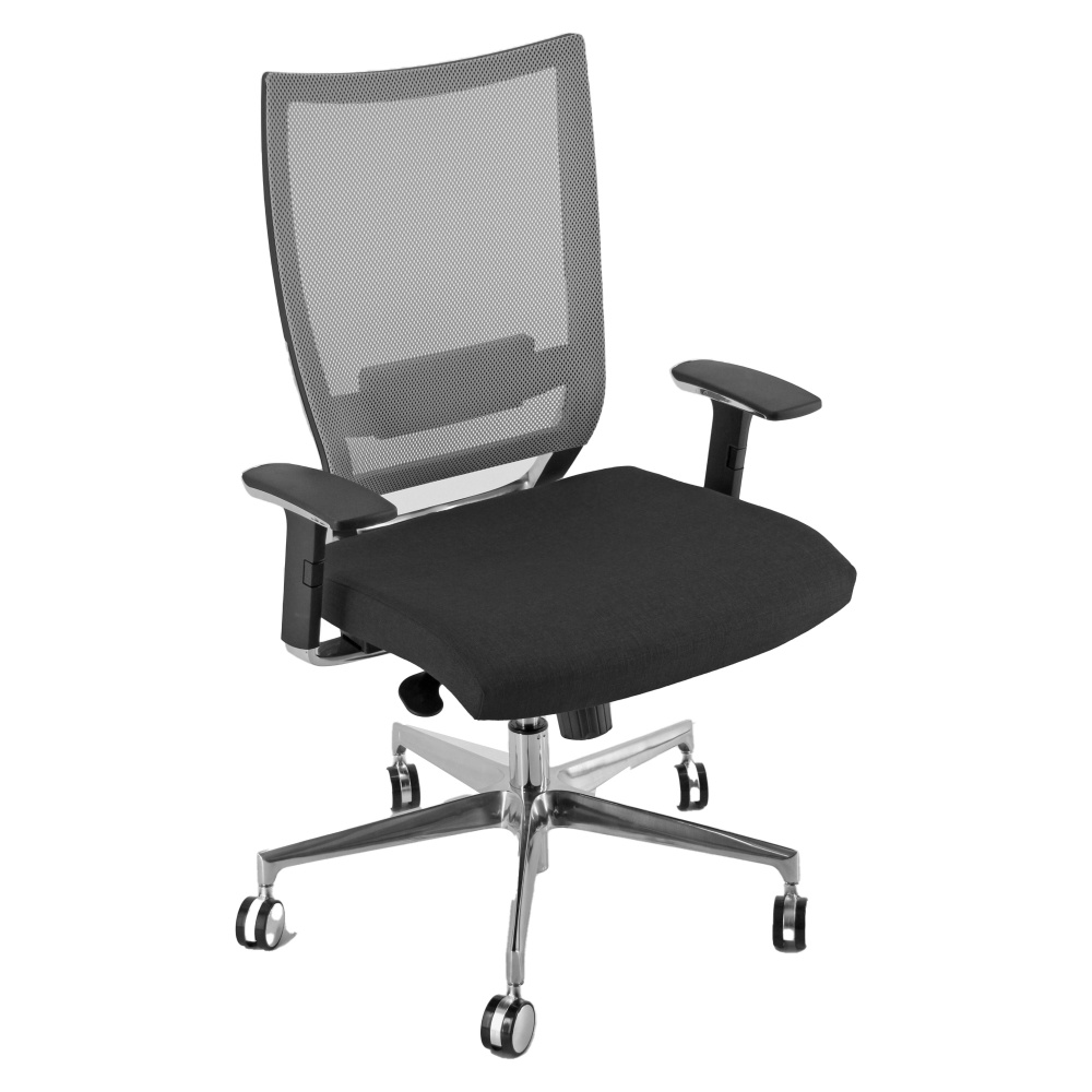 Poltrona semidirezionale Cot XL - con ruote e braccioli - schienale rete grigia/seduta nero - Unisit