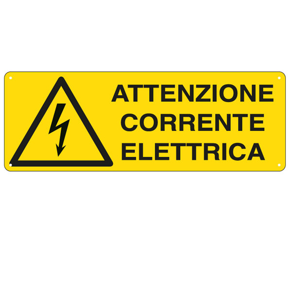 Cartello segnalatore - 35x12,5 cm ATTENZIONE CORRENTE ELETTRICA - alluminio - Cartelli Segnalatori