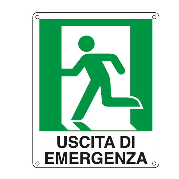 Cartello segnalatore - 25x31 cm - USCITA DI EMERGENZA (sinistra) - alluminio - Cartelli Segnalatori