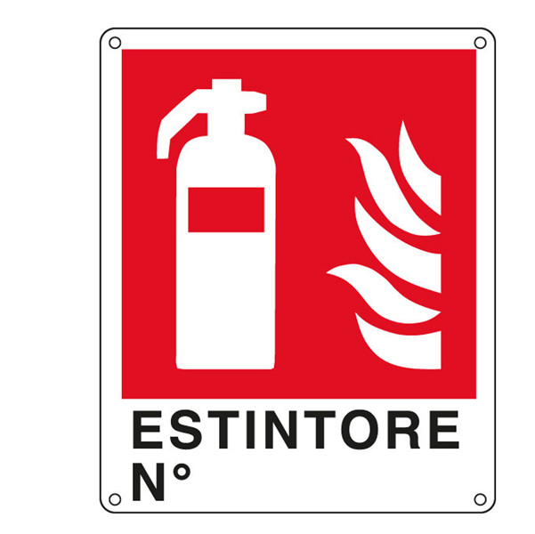 Cartello segnalatore -  25x31 cm - ESTINTORE N&deg; - alluminio - Cartelli Segnalatori