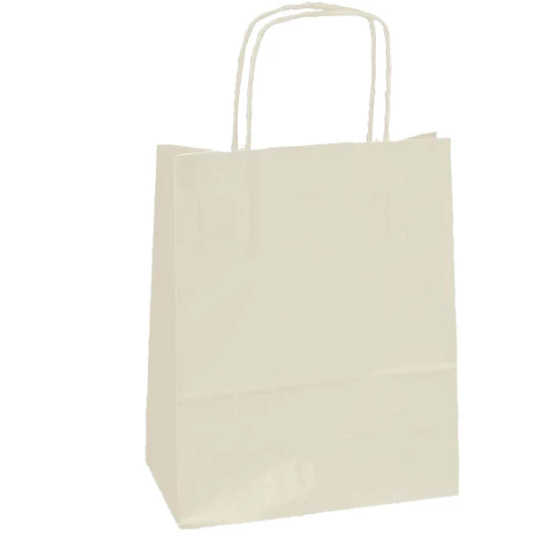 Shopper Twisted - maniglie cordino - 18 x 8 x 24 cm - carta kraft - avorio - Mainetti Bags - conf. 25 sacchetti