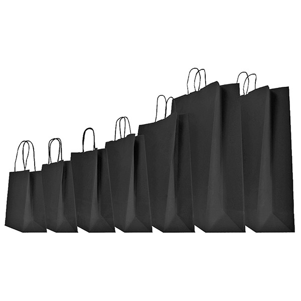 Shopper Twisted - maniglie cordino - 18 x 8 x 24 cm - carta kraft - nero - Mainetti Bags - conf. 25 pezzi