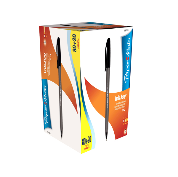 Penna a sfera con cappuccio Inkjoy 100 RT - punta 1,0mm - nero - Papermate - conf. 80+20 pezzi