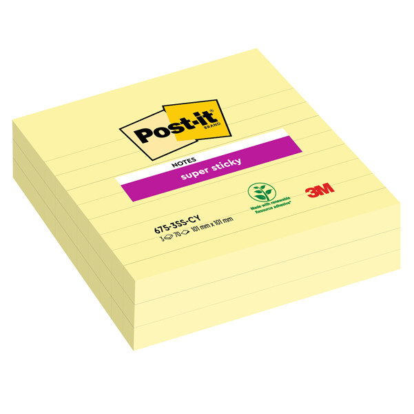 Blocco foglietti Super Sticky - 675-SS3CY-EU - a righe - 101 x 101 mm - giallo Canary - 70 fogli - Post-it