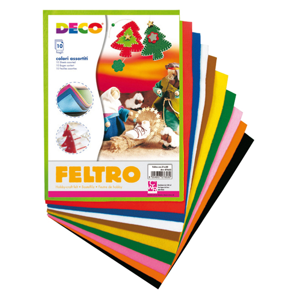 Feltro colorato - 21 x 30 cm - colori assortiti - Deco - conf.10 fogli