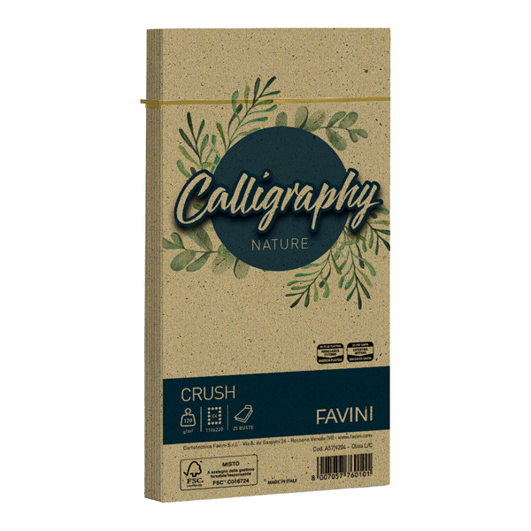Busta Calligraphy Nature Crush - 110 x 220 mm - 120 gr - verde oliva - Favini - conf. 25 pezzi