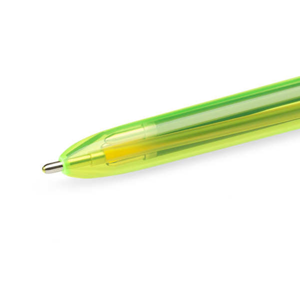 Penna a sfera scatto multifunzione 4 Colorus Fluo - punta 1,0/1,6mm - 4 colori fluo - fusto giallo fluorescente - Bic - conf. 12 pe zzi