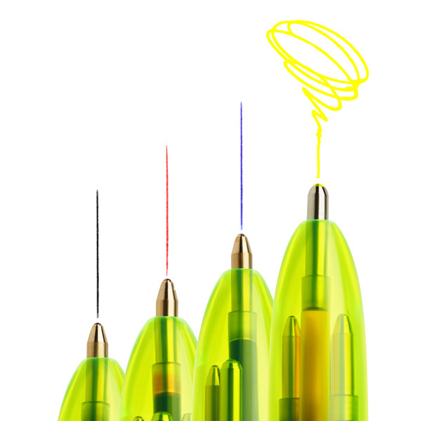 Penna a sfera scatto multifunzione 4 Colorus Fluo - punta 1,0/1,6mm - 4 colori fluo - fusto giallo fluorescente - Bic - conf. 12 pe zzi