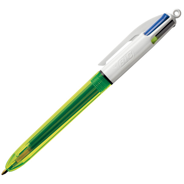 Penna a sfera scatto multifunzione 4 Colorus Fluo - punta 1,0/1,6mm - 4 colori fluo - fusto giallo fluorescente - Bic - conf. 12 pe zzi