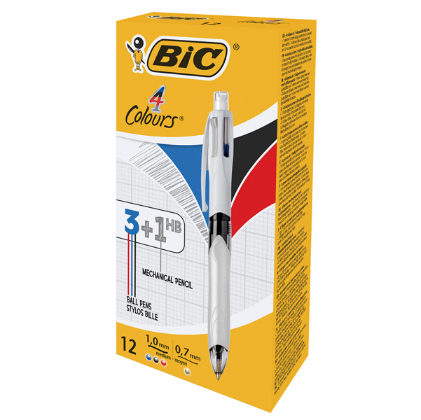 BIC-4-Colori-Penne-a-Sfera-a-Scatto-3-Colori-+-1-Matita-Mine-HB-da-07-mm