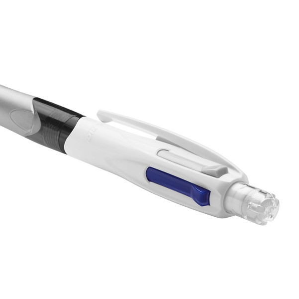Penna a sfera scatto multifunzione 4 Colours - con portamine ricaricabile con mine HB da 0,7mm - nero, blu, rosso - fusto grigio - Bic - conf. 12 pezzi