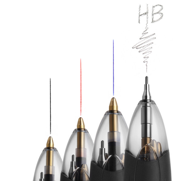 Penna a sfera scatto multifunzione 4 Colours - con portamine ricaricabile con mine HB da 0,7mm - nero, blu, rosso - fusto grigio - Bic - conf. 12 pezzi