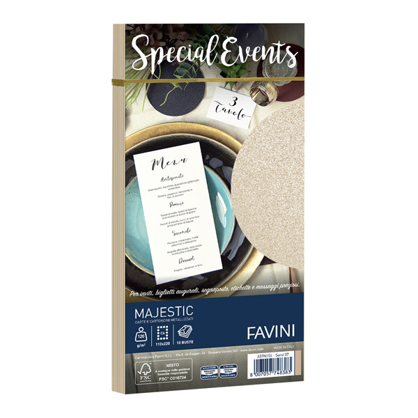 Busta Special Events metal - 110 x 220 mm - 120 gr - sabbia - Favini - conf. 10 buste