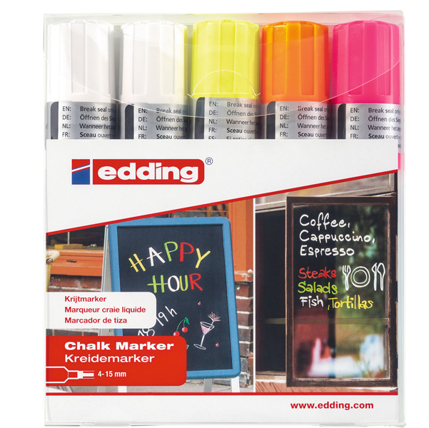 Marcatore a gesso liquido 4090 - punta scalpello - da 4 a 15mm - Edding - astuccio 5 pezzi