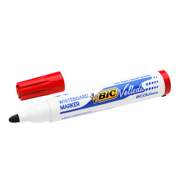 Pennarello per lavagna cancellabile Whiteboard Marker Velleda 1701 Recycled BIC - punta tonda 1,5mm - rosso - Bic - conf. 12 pezzi