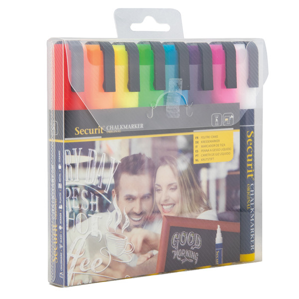 Marcatore a gesso liquido - punta media 2,00 - 6,00 mm - mix 8 colori - Securit - conf. 8 pezzi