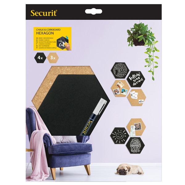 Set Wall Hexagon - lavagne nere e bacheche in sughero esagonali - Securit