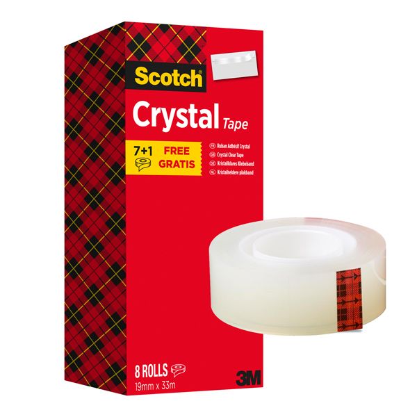 Nastro adesivo Scotch Crystal 600 - 19 mm x 33 m - Value Pack 7+1 rotoli