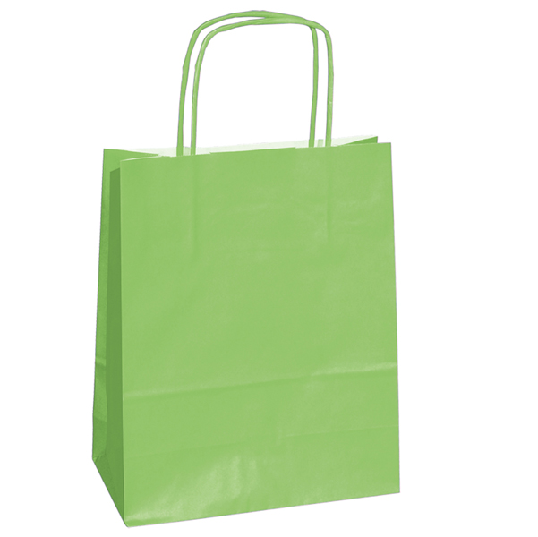 Shopper in carta - maniglie cordino - 14 x 9 x 20cm - verde mela - conf. 25 sacchetti