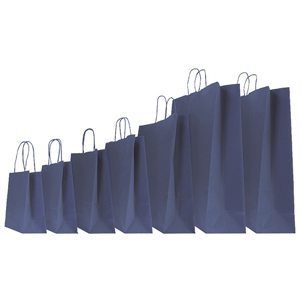 Shopper Twisted - maniglie cordino - 14 x 9 x 20 cm - carta kraft - blu - Mainetti Bags - conf. 25 pezzi