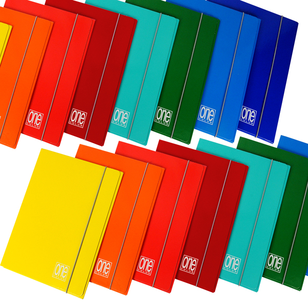 Cartellina One Color - con elastico - 3 lembi - 26 x 35 cm - dorso 12 mm - colori assortiti - Blasetti