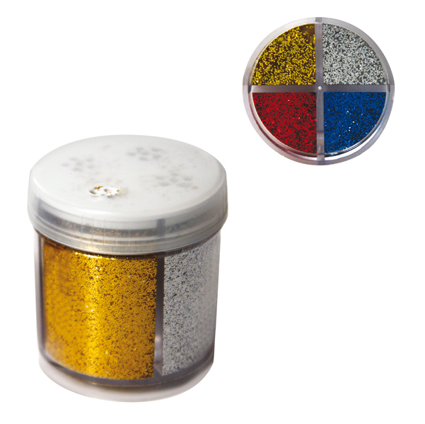 Glitter grana fine - 40 ml - barattolo dispenser - 4 colori assortiti - Deco