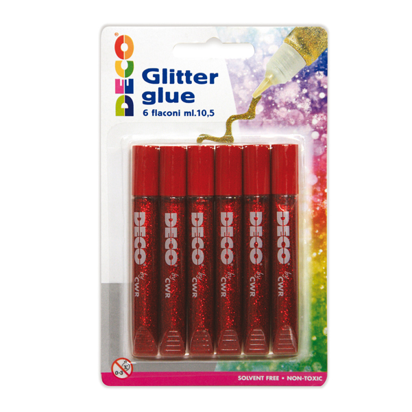 Blister colla glitter - 10,5 ml - rosso - Deco - conf. 6 pezzi