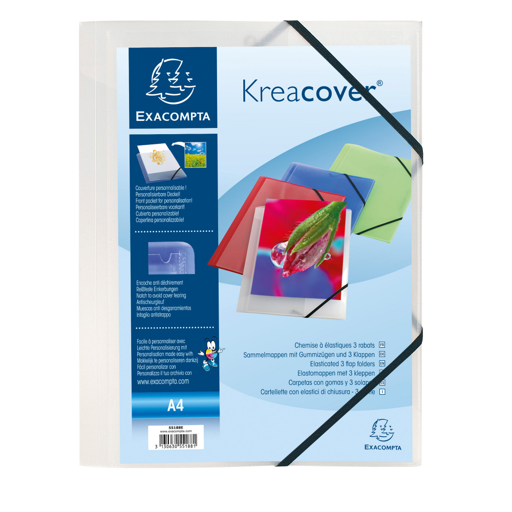 Cartella personalizzabile Kreacover - con elastico - PP - 24x32 cm - bianco trasparente - Exacompta