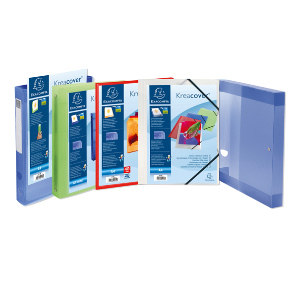 Cartella personalizzabile Kreacover - con elastico - PP - 24x32 cm - blu trasparente - Exacompta