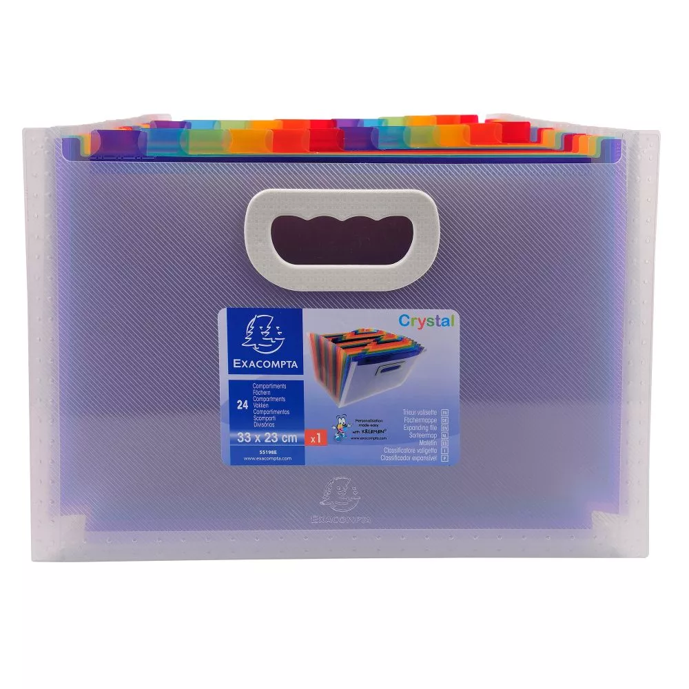 Classificatore con maniglia Crystal - 24 tasche - 33 x 23.5 x 25 cm - PP - Exacompta