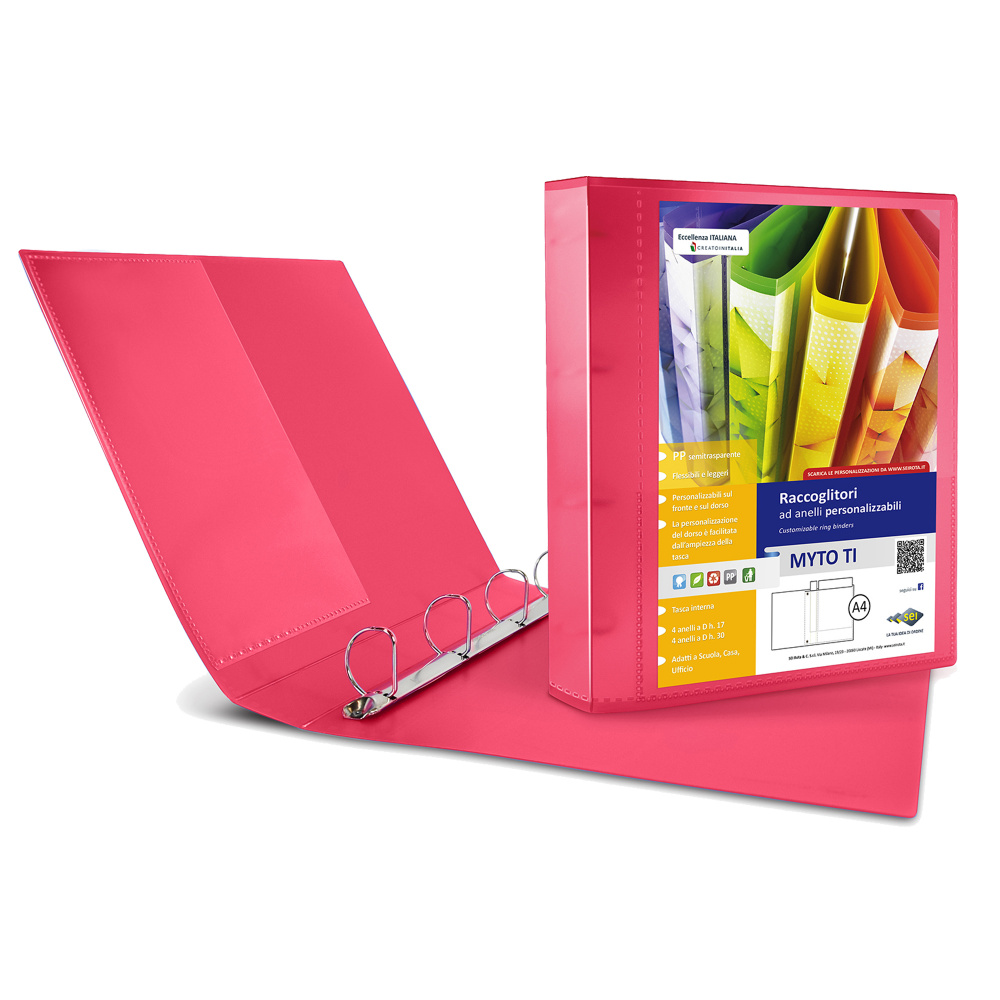 Raccoglitore personalizzabile Myto TI - 4 anelli a D 17 mm - dorso 2,5 cm - 22x30 cm - rosso - Sei Rota