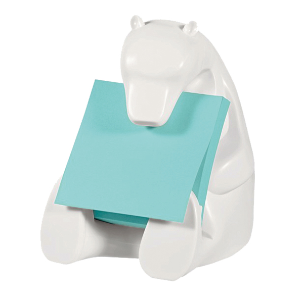 Dispenser orso bianco + ricarica Post it  Super Sticky Z Notes azzurro - BEAR-330 - 76 x 76 mm - 90 fogli - Post it