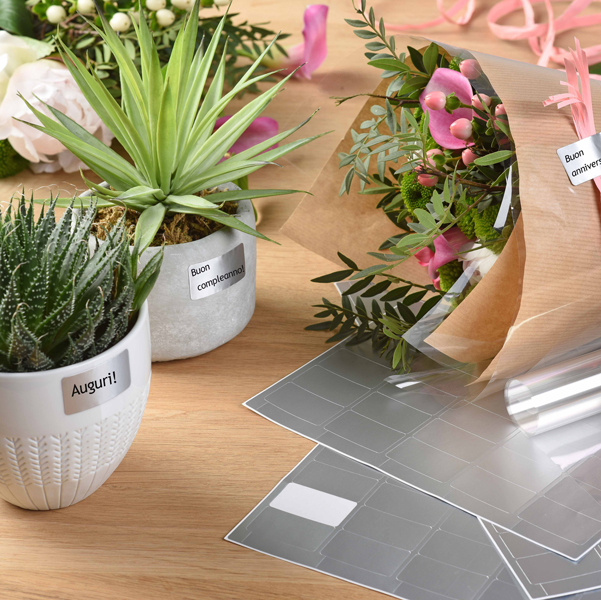 Etichetta adesiva SL4 - ovale - permanente - 36x20 mm - 60 etichette per foglio - satinata argento - Tico - conf. 100 fogli A4