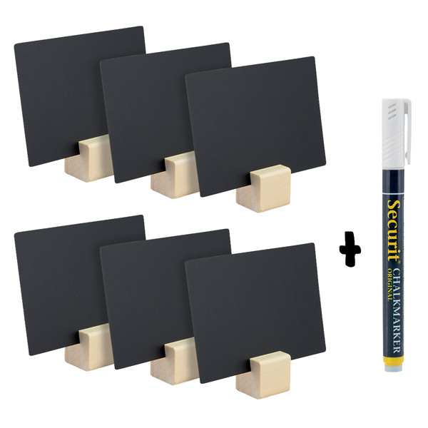 Supporti wood per targhette - 6 targhette incluse - Securit - set 12 pezzi