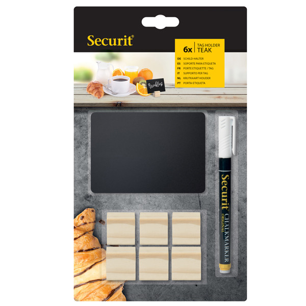 Supporti wood per targhette - 6 targhette incluse - Securit - set 12 pezzi