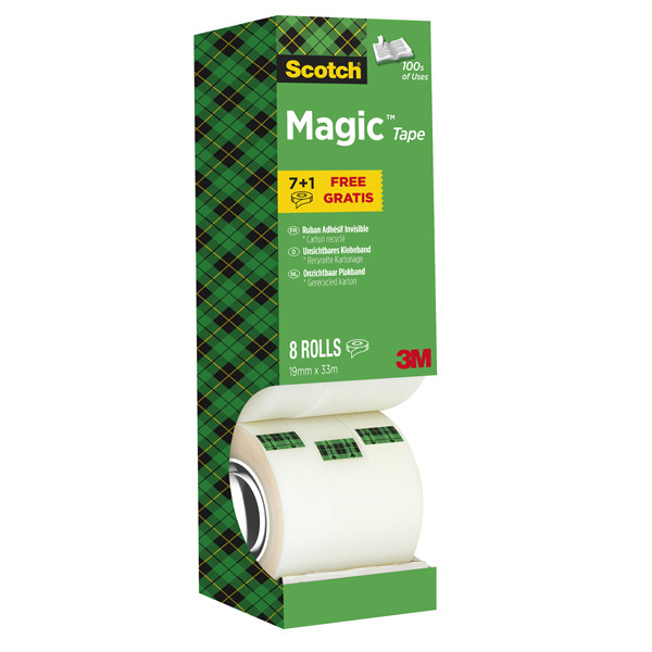 Nastro adesivo Magic 810 - 19 mm x 33 m - acrilico - trasparente - Scotch - Value Pack 7+1 rotoli