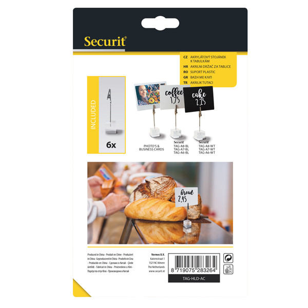Porta tag - a pinza in acrilico - nero - Securit - set 6 pezzi