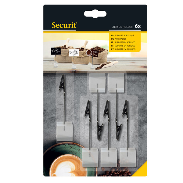 Porta tag - a pinza in acrilico - nero - Securit - set 6 pezzi