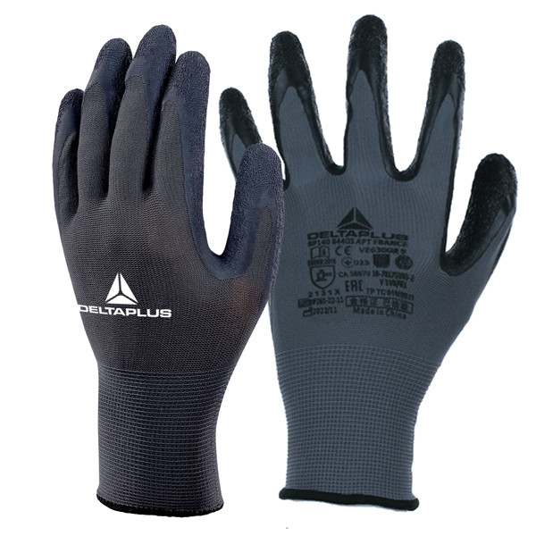 Guanti da lavoro VE630 - poliestere - palmo lattice - taglia 08 - grigio/nero - Deltaplus