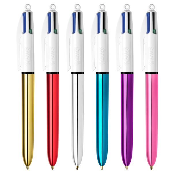 Penna sfera scatto multifunzione 4 Colours Shine - punta 1,0 mm - fusto colori assortiti - Bic - scatola 12 pezzi