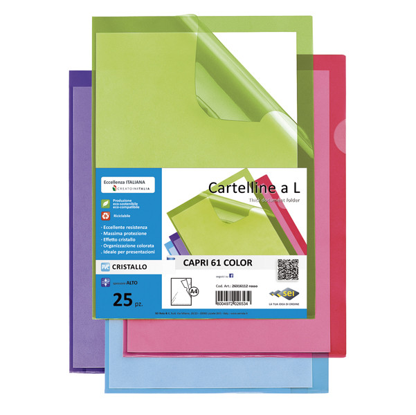 Cartellina a L Capri 61 color - A4 - PVC - liscio pesante - rosso - Sei Rota - conf. 25 pezzi