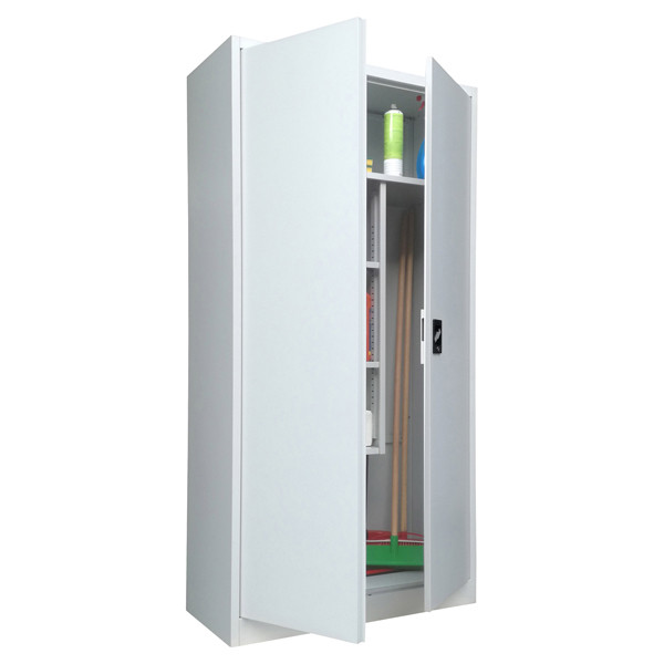 Armadio porta scope in metallo ad 2 ante battenti - 4 ripiani fissi - 90x41x181,5 cm - grigio - Bertesi
