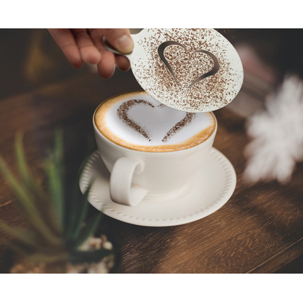 Stencil per caffE' - 10 x 12,4 x 0,1 cm - forma cuore e smile - Securit - set 2 pezzi