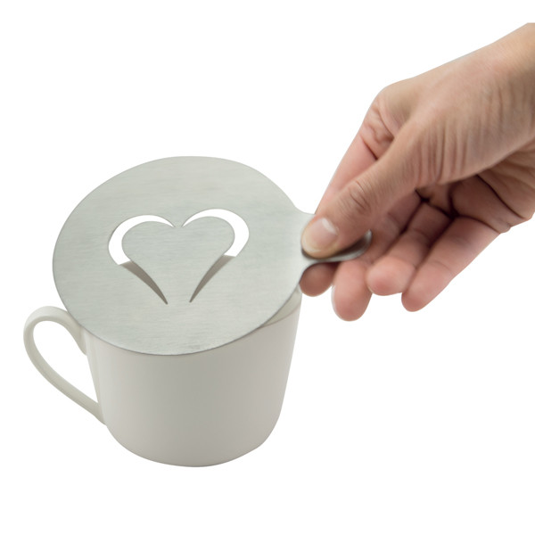 Stencil per caff&egrave; - 10 x 12,4 x 0,1 cm - forma cuore e smile - Securit - set 2 pezzi